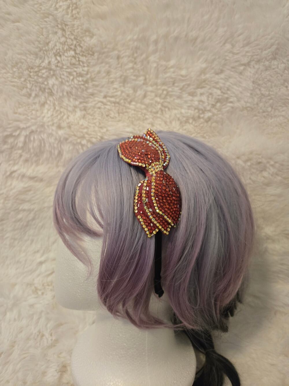 Vintage Y2K Pink and White Rhinestone Bow Headband